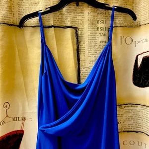 🏷️ BNWT~ASOS BRIGHT BLUE SPAGHETTI STRAP TEA LENGTH DRESS~SPLIT HEM~SZ 12